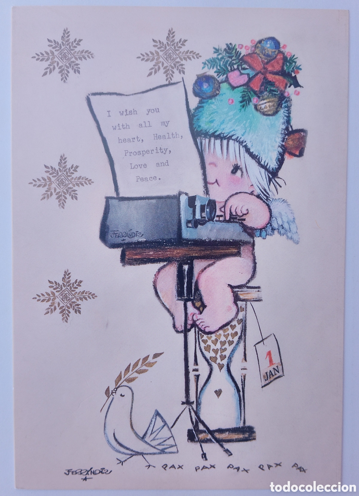 Postales: FELICITACI&Oacute;N NAVIDAD - FERR&Aacute;NDIZ - EDICIONES MEMORY - ANGELITO M&Aacute;QUINA DE ESCRIBIR A&Ntilde;O NUEVO