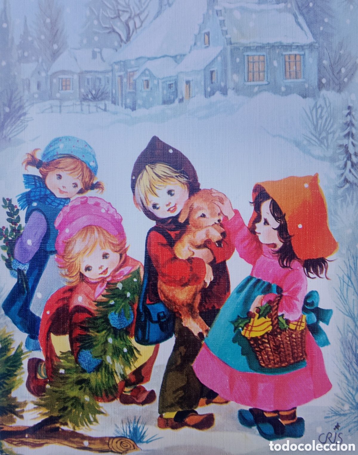 Postales: FELICITACI&Oacute;N NAVIDAD - CRIS - EDICROMO - NI&Ntilde;OS PERRITO PAISAJE NEVADO