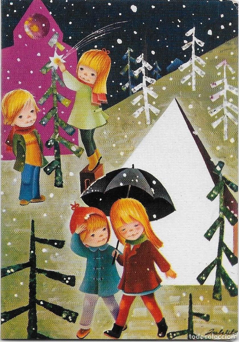 Postales: 2016V - ISABELITA - CIRO IP-2 - NI&Ntilde;OS ARMANDO &Aacute;RBOLES DE NAVIDAD -DIPTICA 10,5X7,5 CM