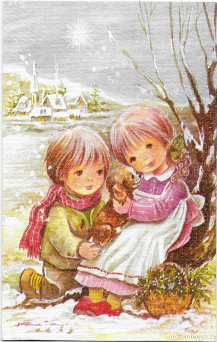 Postales: 2069V -RUIZ- NI&Ntilde;OS, PERRITO, ESTRELLA DE BEL&Eacute;N - EDIC.EDICROMO SERIE 6136.4 - DIPTICA 13,5X8 CM
