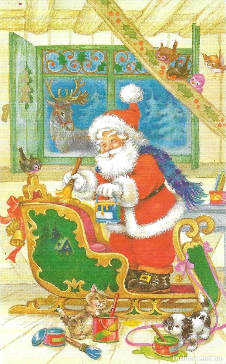Postales: 2070V - SANTA CLAUS DECORANDO Y PINTANDO SU TRINEO- 13,8X8,5 CM- SENCILLA ILUSTRA JA?