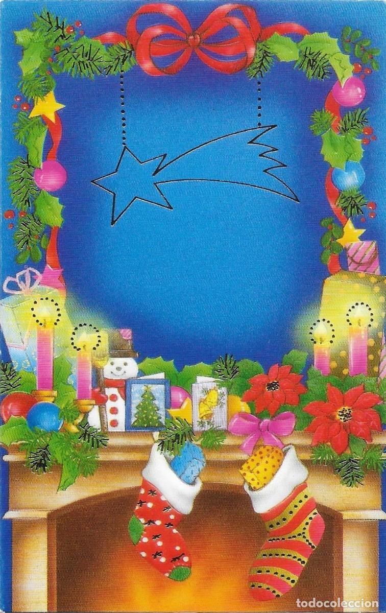 Postales: 2074V - CHIMENEA CON PRECIOSA DECORACI&Oacute;N NAVIDE&Ntilde;A- N&ordm; 30838D - DOBLE, RELIEVE- 13X8,3 CM