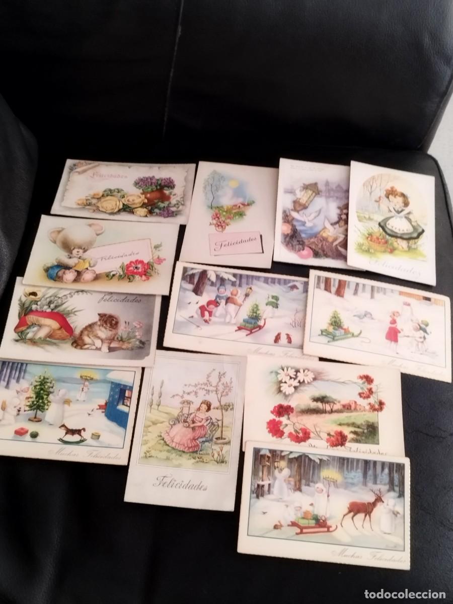 Postales: Lote de 12 tarjetas postales navide&ntilde;as, felicitaciones. Nieve, oso de peluche, ni&ntilde;a, trineo.