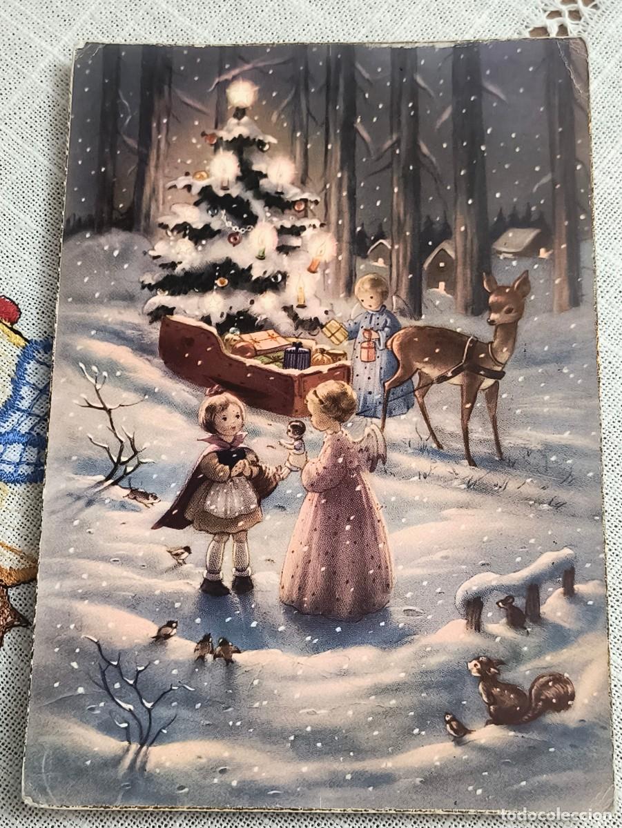 Postales: POSTAL NAVIDAD | ANGELITO CON REGALOS EN BOSQUE