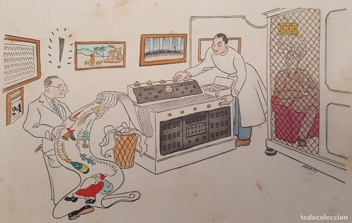 Postales: FELICITACI&Oacute;N NAVIDAD DR.ANTONIO SUBIRANA 1949 CON ELECTROENCEFAL&Oacute;GRAFO IMPRIMIENDO MOTIVOS NAVIDE&Ntilde;OS