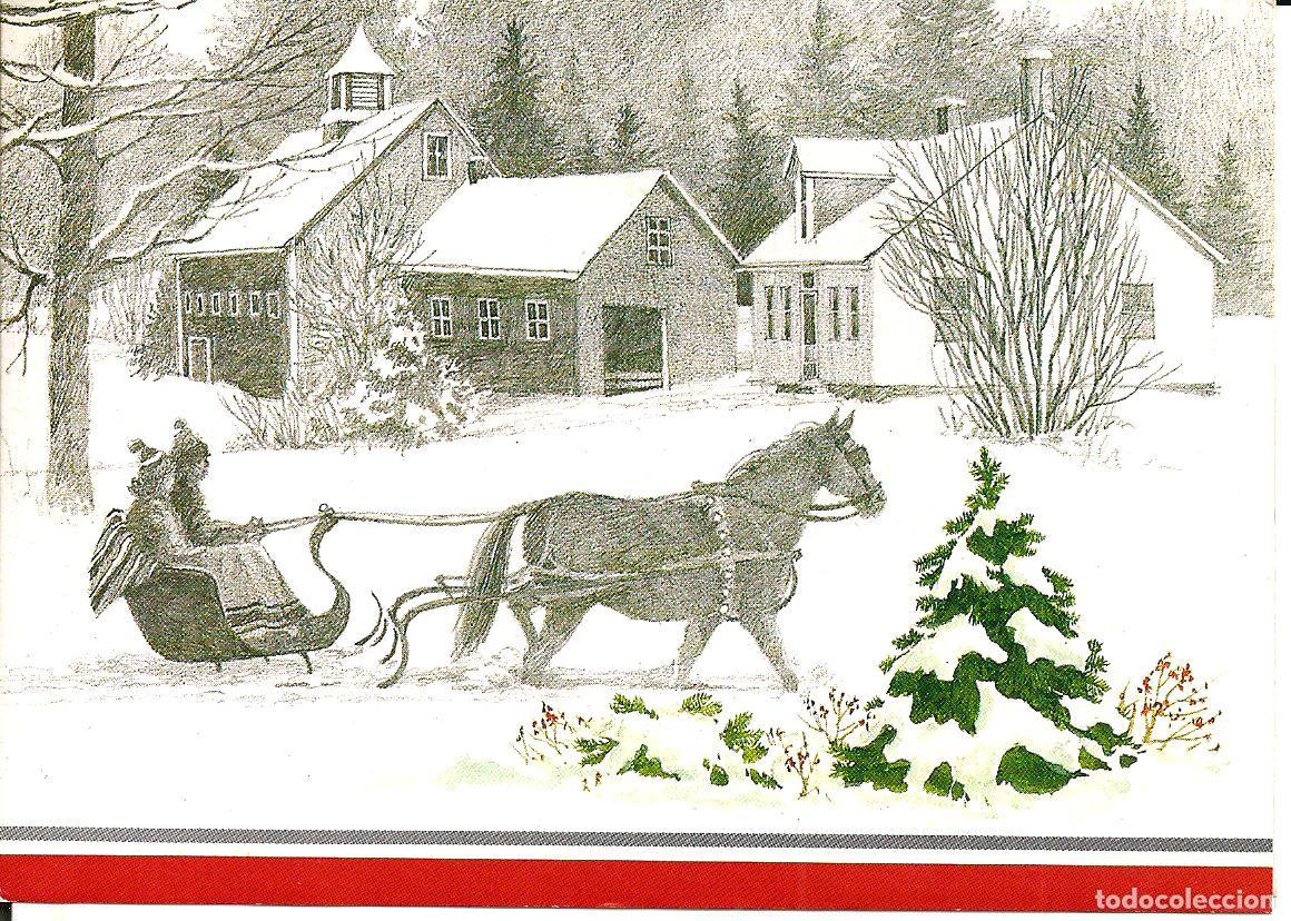 Postales: FELICITACION NAVIDAD *PAISAJE NEVADO CON TRINEO* - ED. GRAND AWARD, DIPTICA, 14,5X10,5 CM