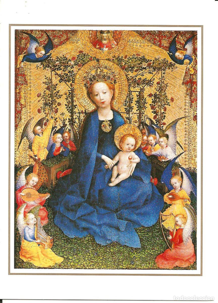Postales: FELICITACION NAVIDAD *LA MADRE DE DIOS BAJO EMPARRADO DE ROSAS* - UNICEF, DIPTICA, 15,5X11 CM