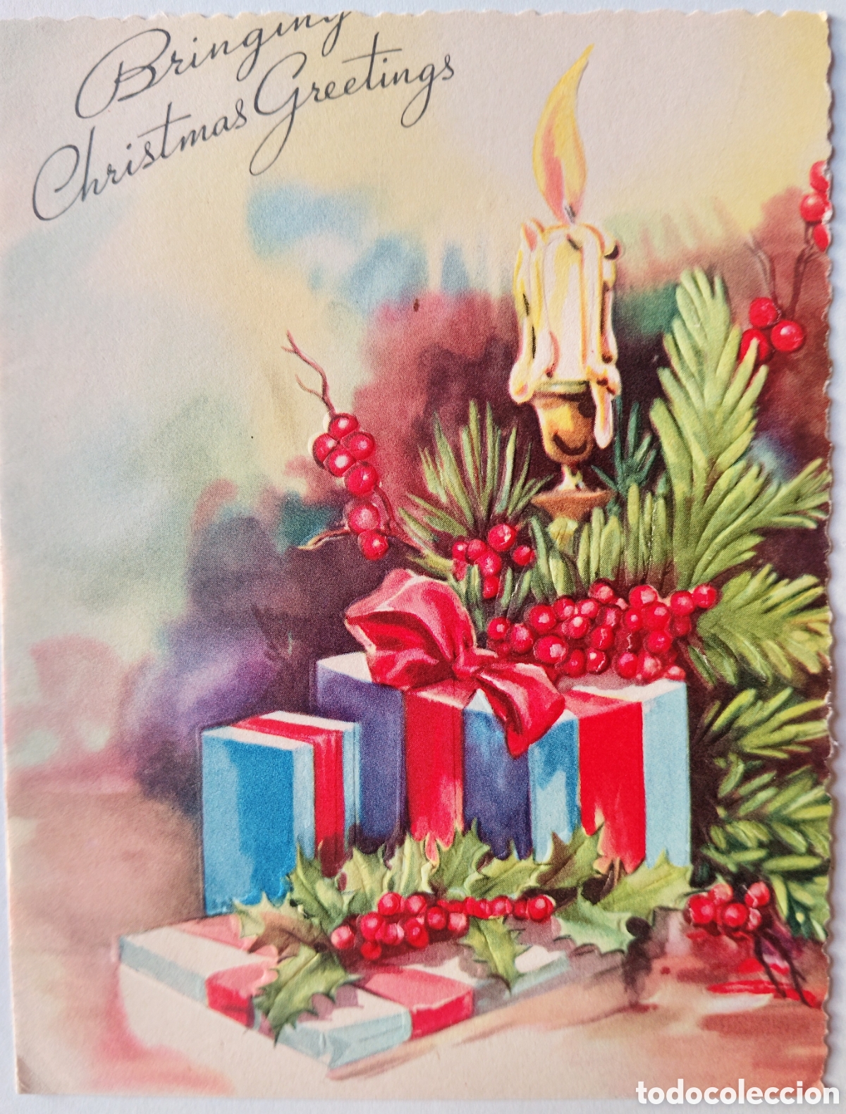 Postales: FELICITACI&Oacute;N NAVIDAD RELIEVE ANTIGUA - VELA REGALOS ADORNOS