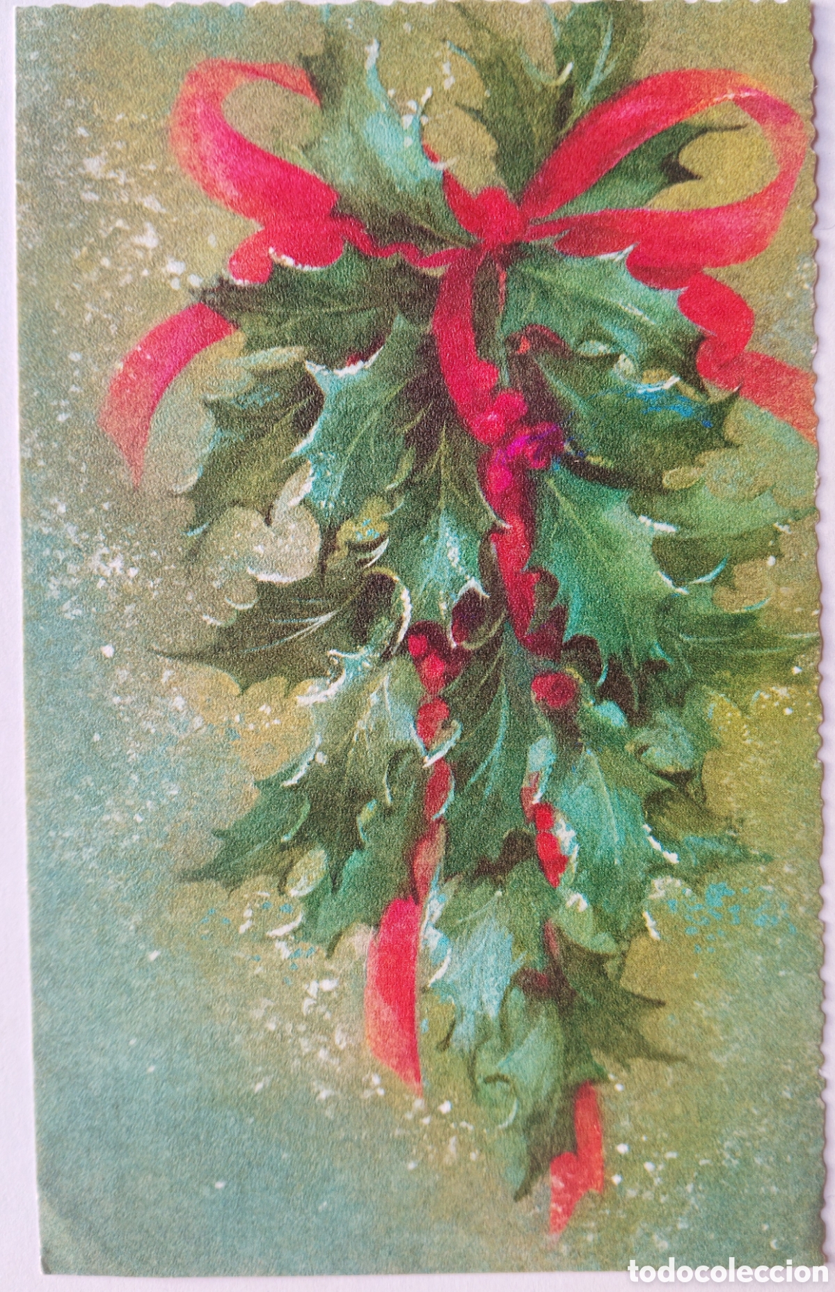 Postales: FELICITACI&Oacute;N NAVIDAD ANTIGUA - EDICIONES HALLMARK - ADORNO ACEBO LAZO