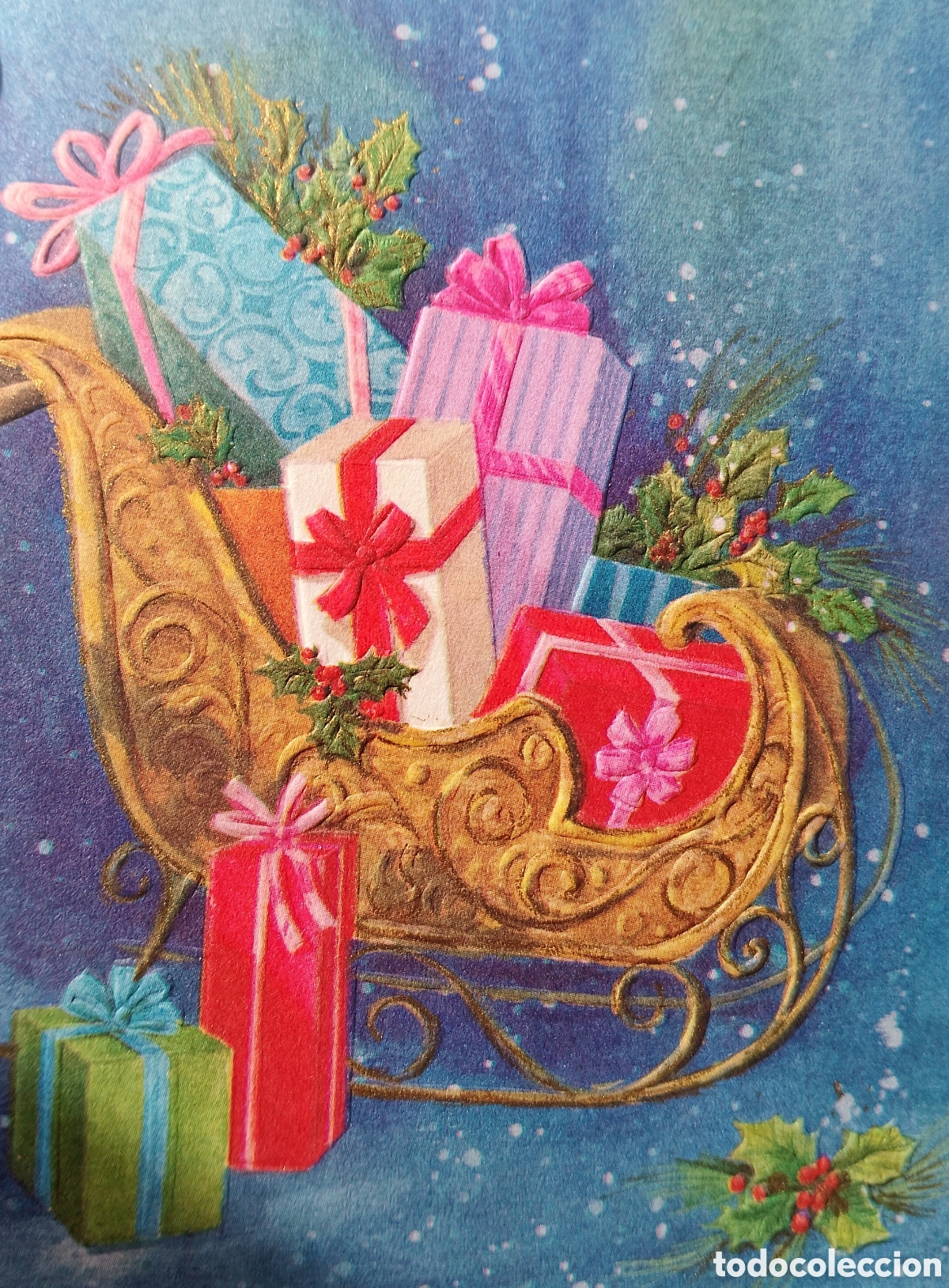 Postales: FELICITACI&Oacute;N NAVIDAD RELIEVE ANTIGUA - TRINEO REGALOS