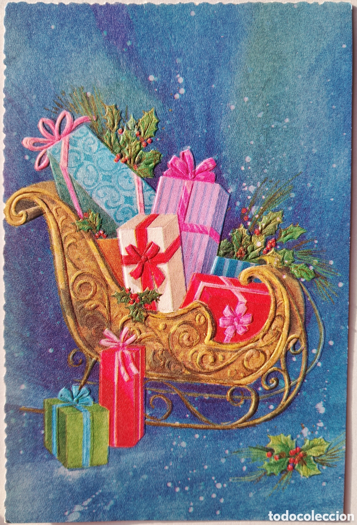 Postales: FELICITACI&Oacute;N NAVIDAD RELIEVE ANTIGUA - TRINEO REGALOS