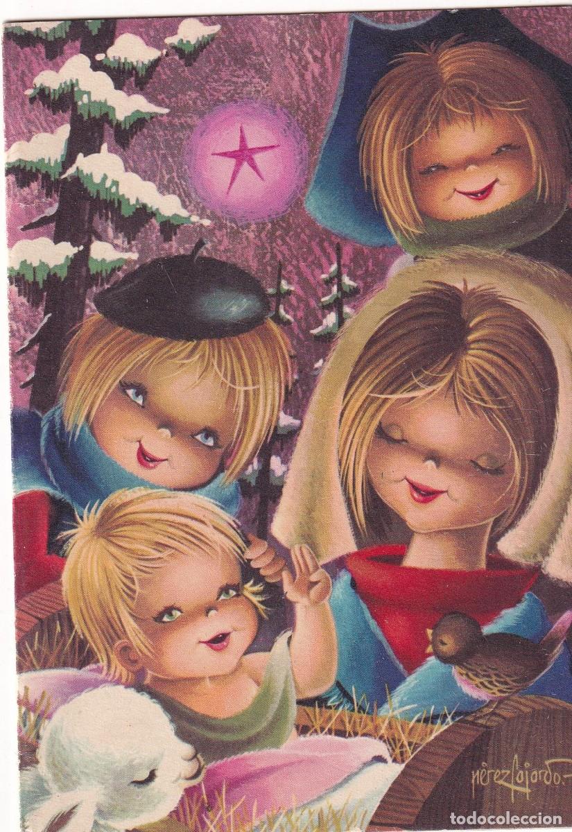 Postales: D&iacute;ptico ilustrado por P&eacute;rez Fajardo - Ni&ntilde;o Jes&uacute;s Navidad Mar&iacute;a y pastores. S/ 1567-1 Usada