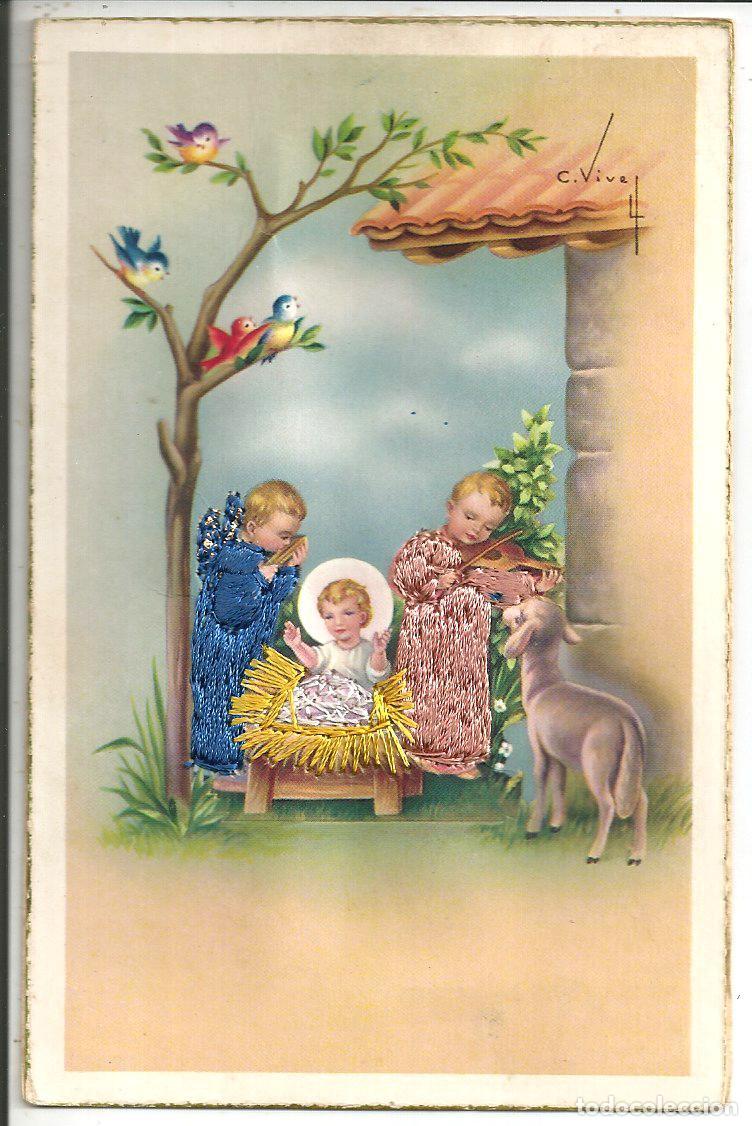 Postales: POSTAL NAVIDAD - EL BELEN, ANGELES - ED. COMERCIAL PRAT / BORDADA CON HILO / ILUSTRA VIVES
