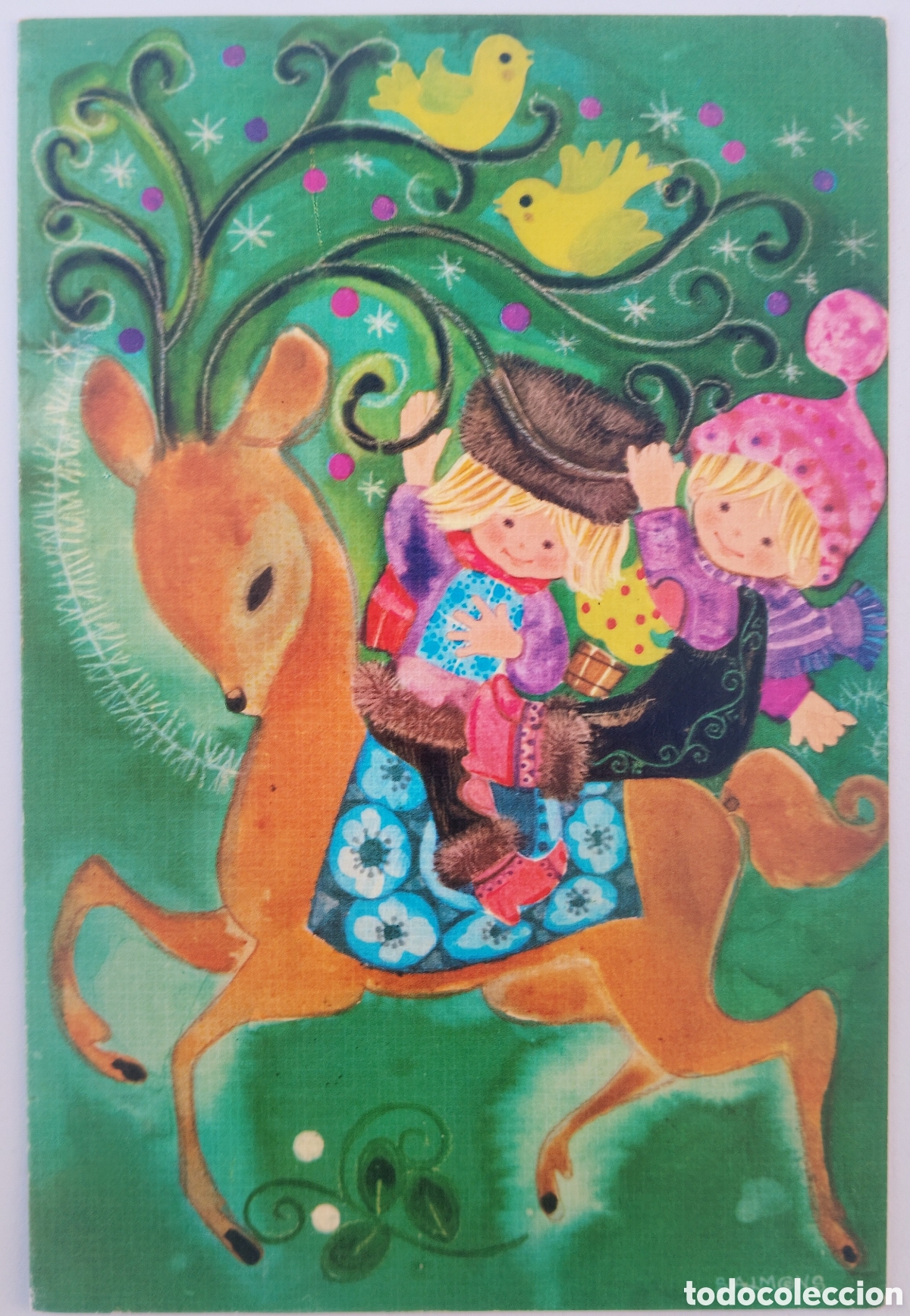 Postales: FELICITACI&Oacute;N NAVIDAD - SALMONS - EDICIONES SABADELL - NI&Ntilde;OS BAMBI