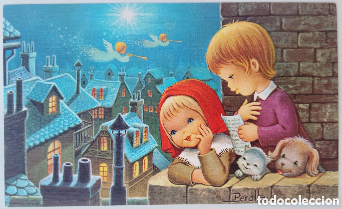 Postales: FELICITACI&Oacute;N NAVIDAD - PERALTA - EDICIONES CYZ - NI&Ntilde;OS PERRITO GATITO ANGELITOS