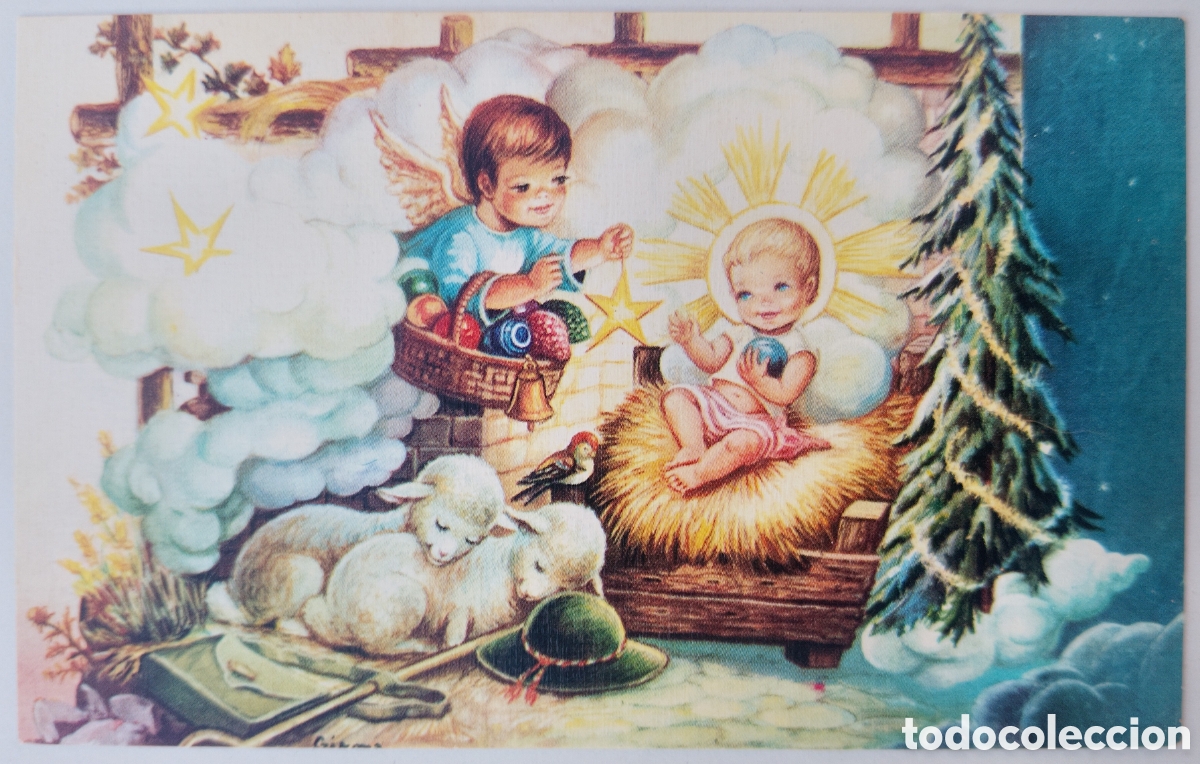 Postales: TARJETA NAVIDAD - GIRONA - EDICIONES FISA - NI&Ntilde;O JES&Uacute;S PESEBRE ANGELITO OVEJITAS