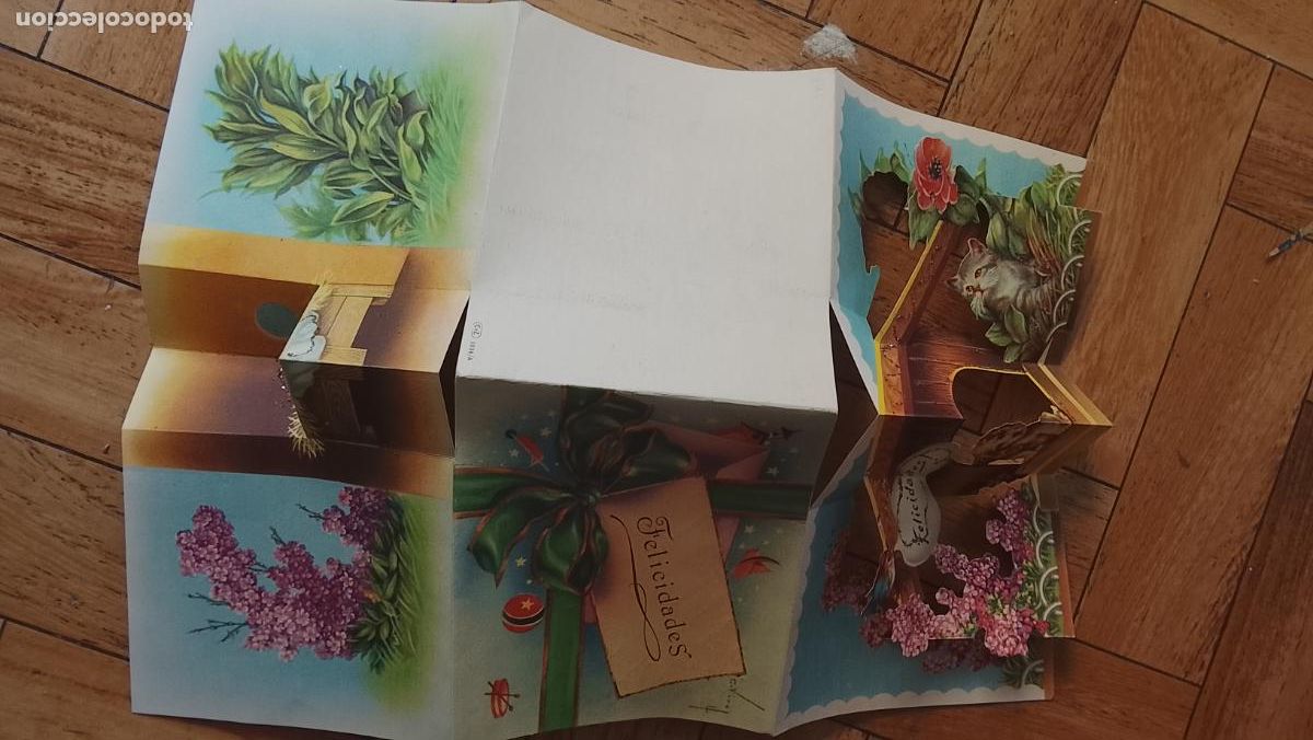 Postales: 3D FELICITACION NAVIDAD FLORES PERROS Y GATOS DESPLEGABLE TARJETA DESPLEGABLE