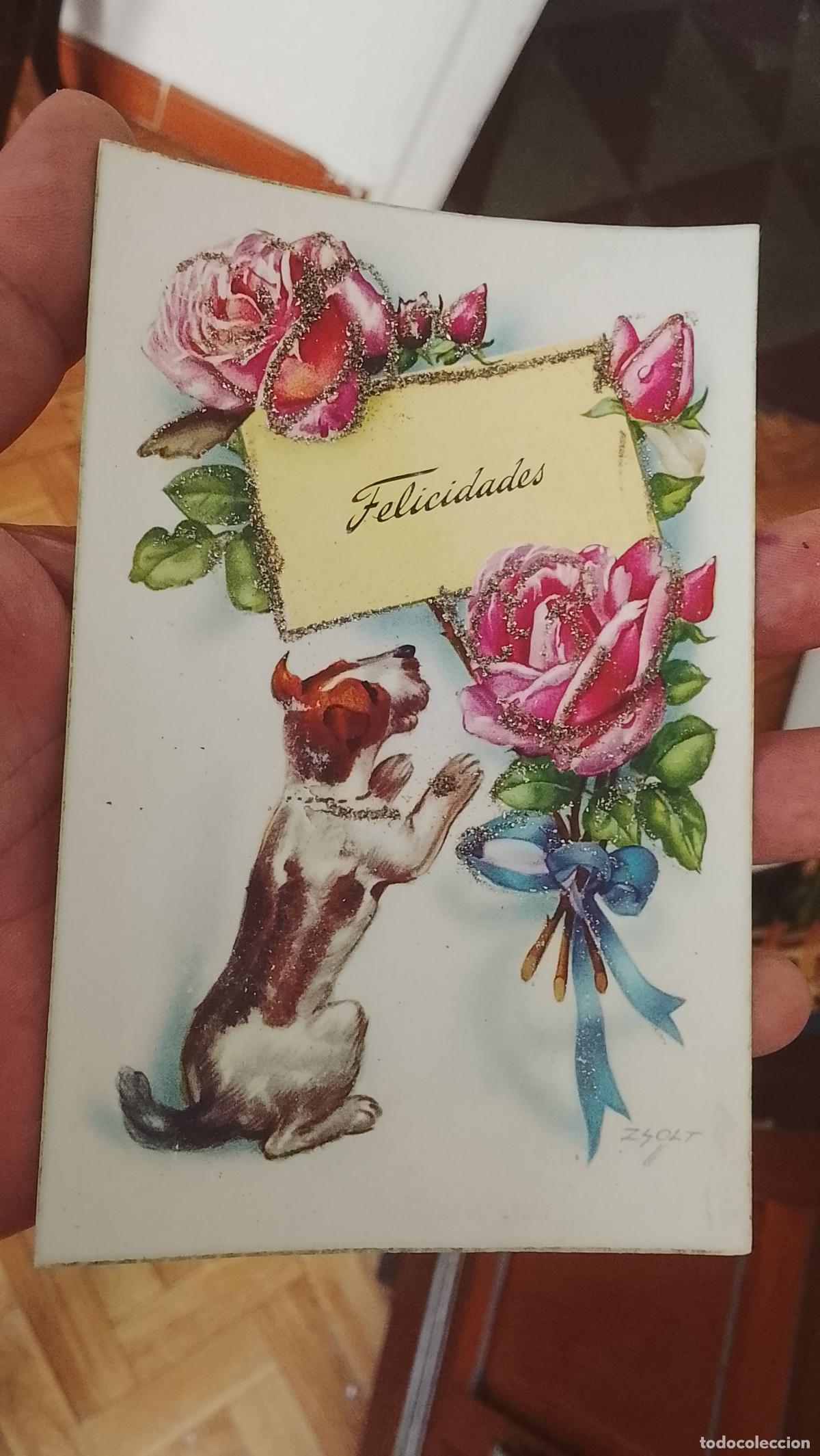 Postales: TARJETA POSTAL FELICITACION NAVIDAD PURPURINA A&Ntilde;OS 50 PERRO PERRITO