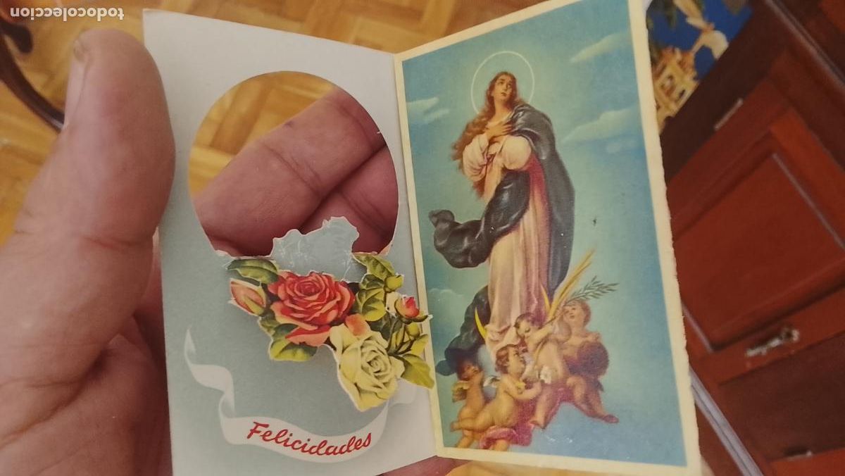 Postales: TARJETA POSTAL FELICITACION NAVIDAD PURPURINA TROQUELADA VIRGEN INMACULADA
