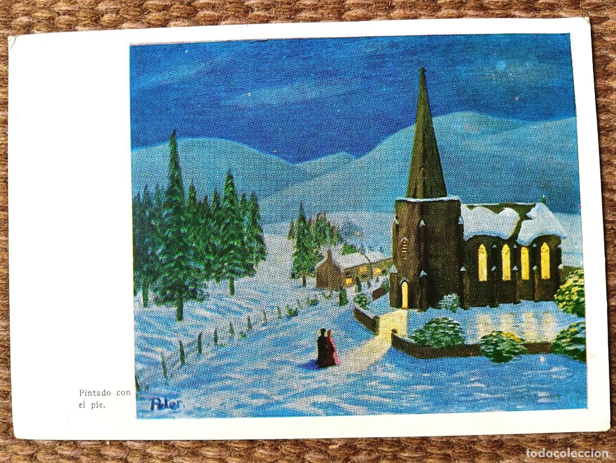Postales: TARJETA DE NAVIDAD PINTADA CON EL PIE