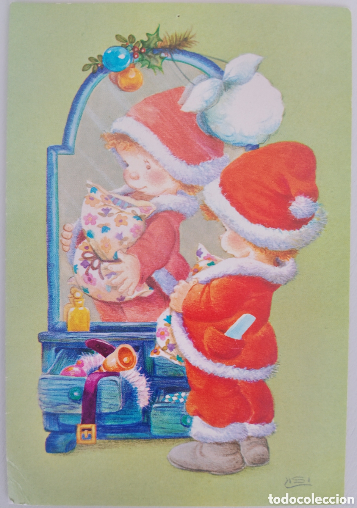 Postales: FELICITACI&Oacute;N NAVIDAD - LISI MARTIN - EDICIONES BUSQUETS - NI&Ntilde;O PAP&Aacute; NOEL ESPEJO
