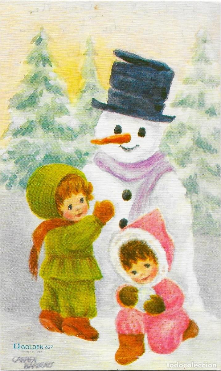 Postales: 7395P - BARBERO - NI&Ntilde;AS VISTEN A UN GUAPO MU&Ntilde;ECO DE NIEVE -EDICIONES GOLDEN 627 - 13,5X8 CM- 1983