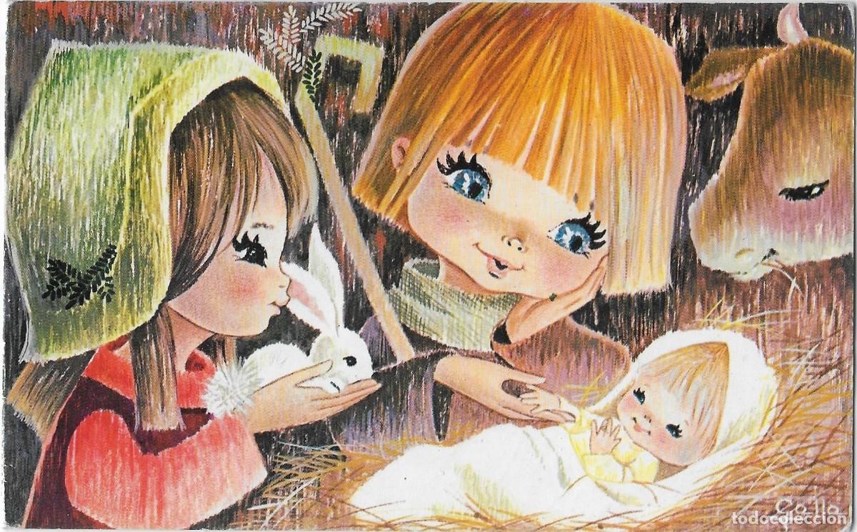 Postales: 7399P - GALLARDA-ACOMPA&Ntilde;ANDO A JES&Uacute;S EN EL PESEBRE - EUROCROMO SERIE 689.1 -DIPTICA 15X9,5 CM
