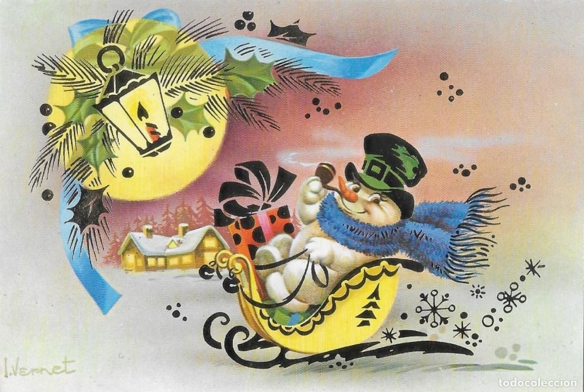 Postales: 7305Q - VERNET - UN MU&Ntilde;ECO DE NIEVE EN TRINEO -EDICIONES CyZ 1122.38-D - DIPTICA 11,8X8 CM