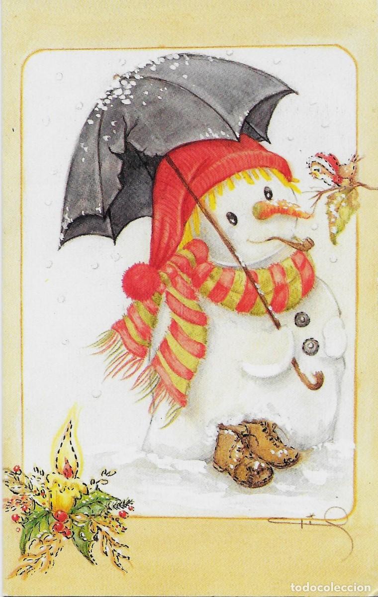 Postales: 7310Q - CRIS - EDICIONES SUBI 14207.1 - MU&Ntilde;ECO DE NIEVE CON PARAGUAS -DIPTICA 13,5X8,5 CM