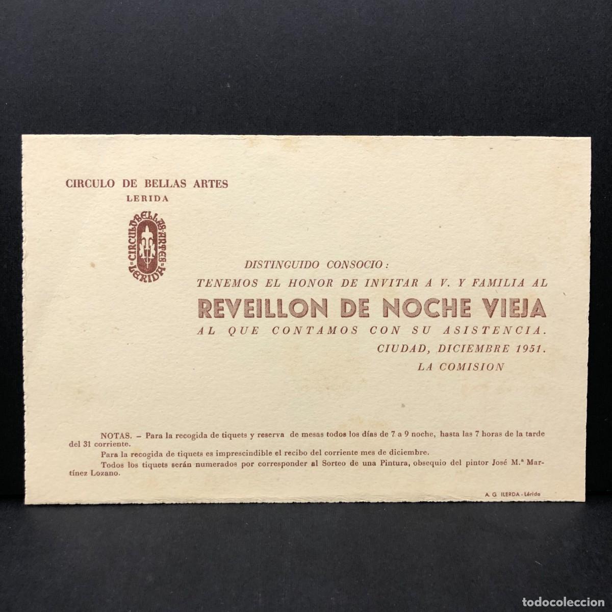 Postales: FELICITACI&Oacute;N NAVIDE&Ntilde;A - REVEILLON DE NOCHE VIEJA - CIRCULO DE BELLAS ARTES L&Eacute;RIDA - 1951 / 380