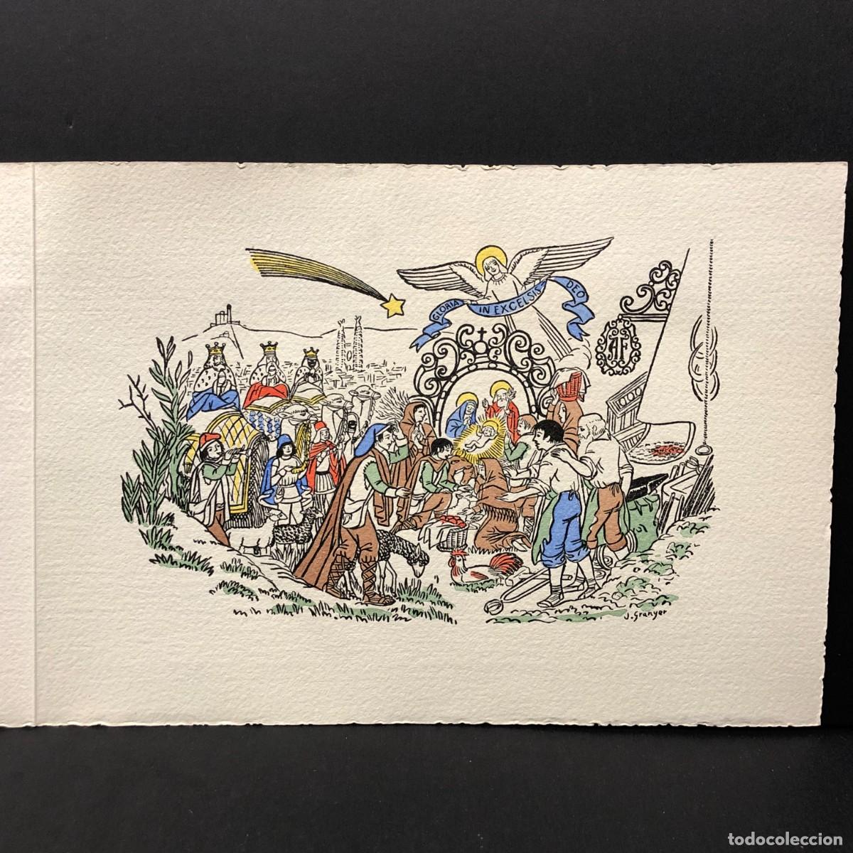 Postales: FELICITACI&Oacute;N NAVIDE&Ntilde;A - J. GRANYER - COLOREADO A MANO - 1952 - BARCELONA - SAGRADA FAMILIA / 386