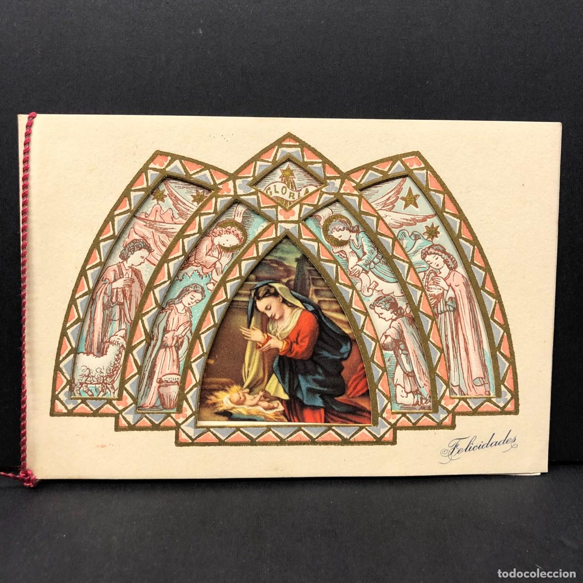 Postales: FELICITACI&Oacute;N NAVIDE&Ntilde;A - MATEO BLANCH - TROQUELADA - RETABLO RELIGIOSO - RARA / 392