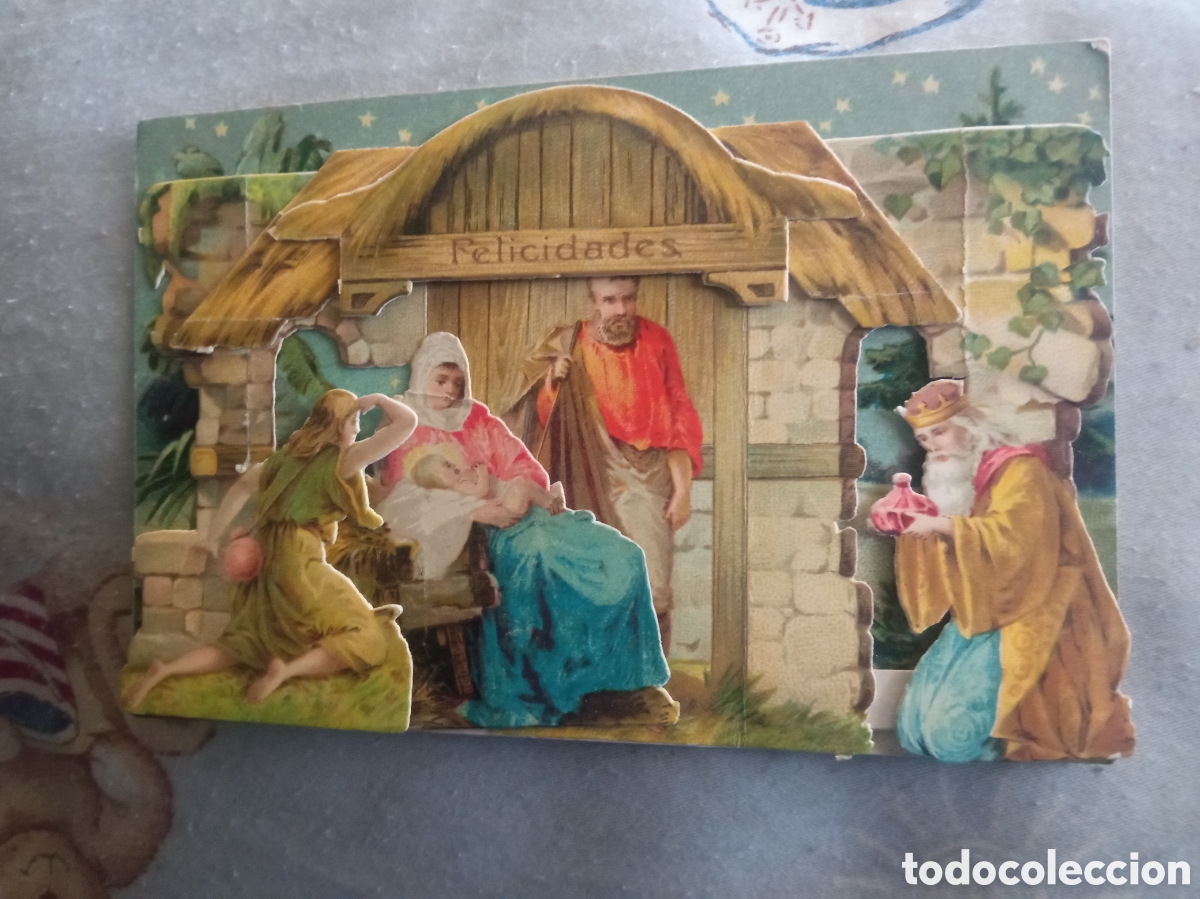 Postales: Antigua postal de felicitaci&oacute;n de Navidad troquelada