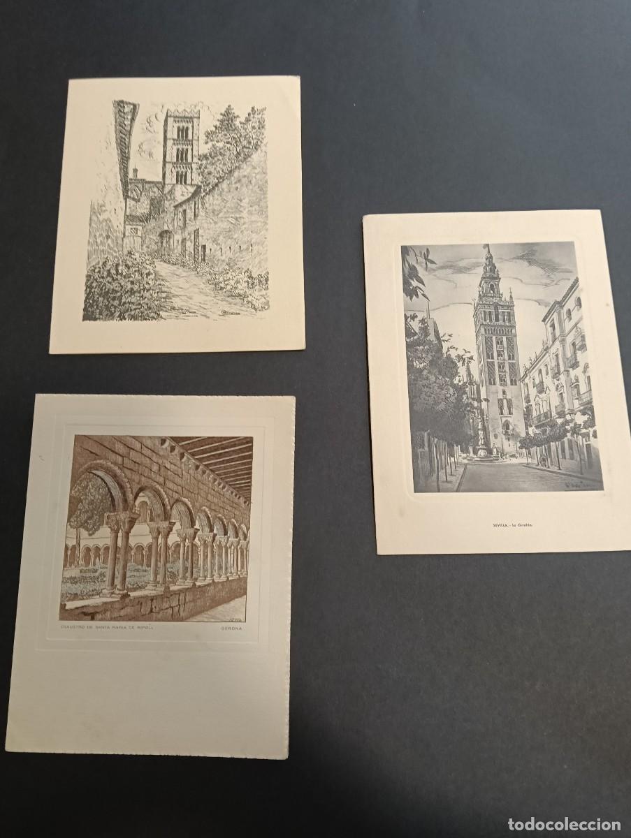 Postales: Lote de 3 Antiguas Tarjetas de Felicitaci&oacute;n Navide&ntilde;a con Grabados de Arquitectura (A&ntilde;os 50-60)