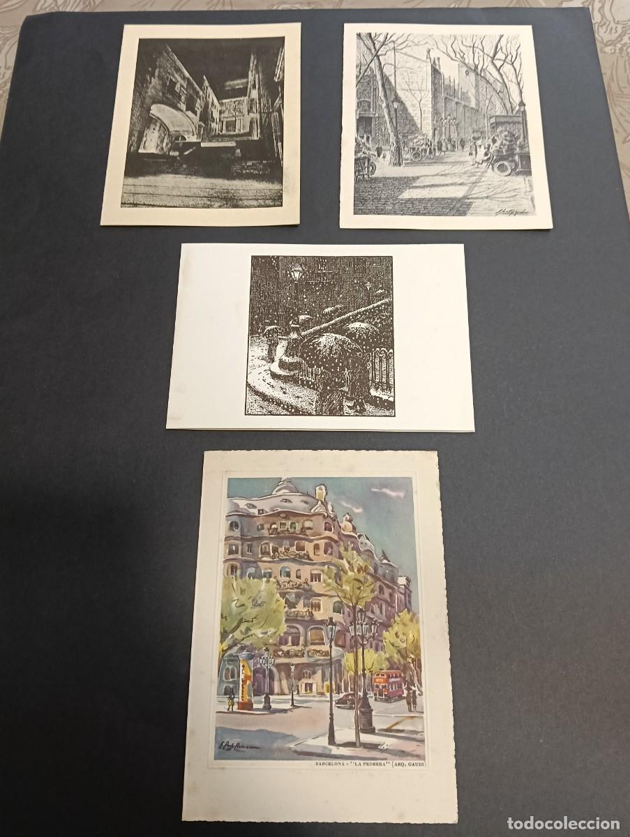 Postales: Lote de 4 Antiguas Tarjetas de Felicitaci&oacute;n y Ef&iacute;mera (A&ntilde;os 50-60) - La Pedrera de Gaud&iacute;, Girona, Me