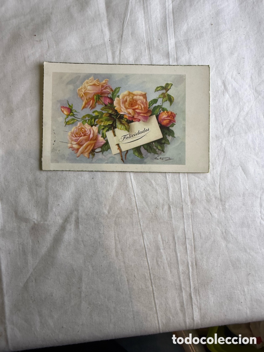 Postales: Postal ilustrada Flores y Rosas &ndash; Felicidades &ndash; Escrita &ndash; Original de la &eacute;poca