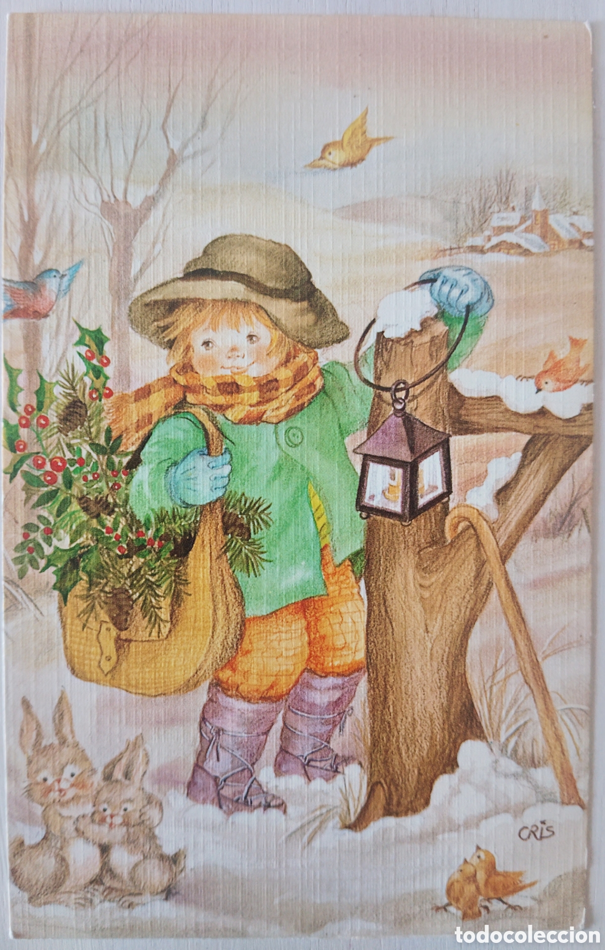 Postales: FELICITACI&Oacute;N NAVIDAD - CRIS - NI&Ntilde;O CONEJITOS PAJARITO