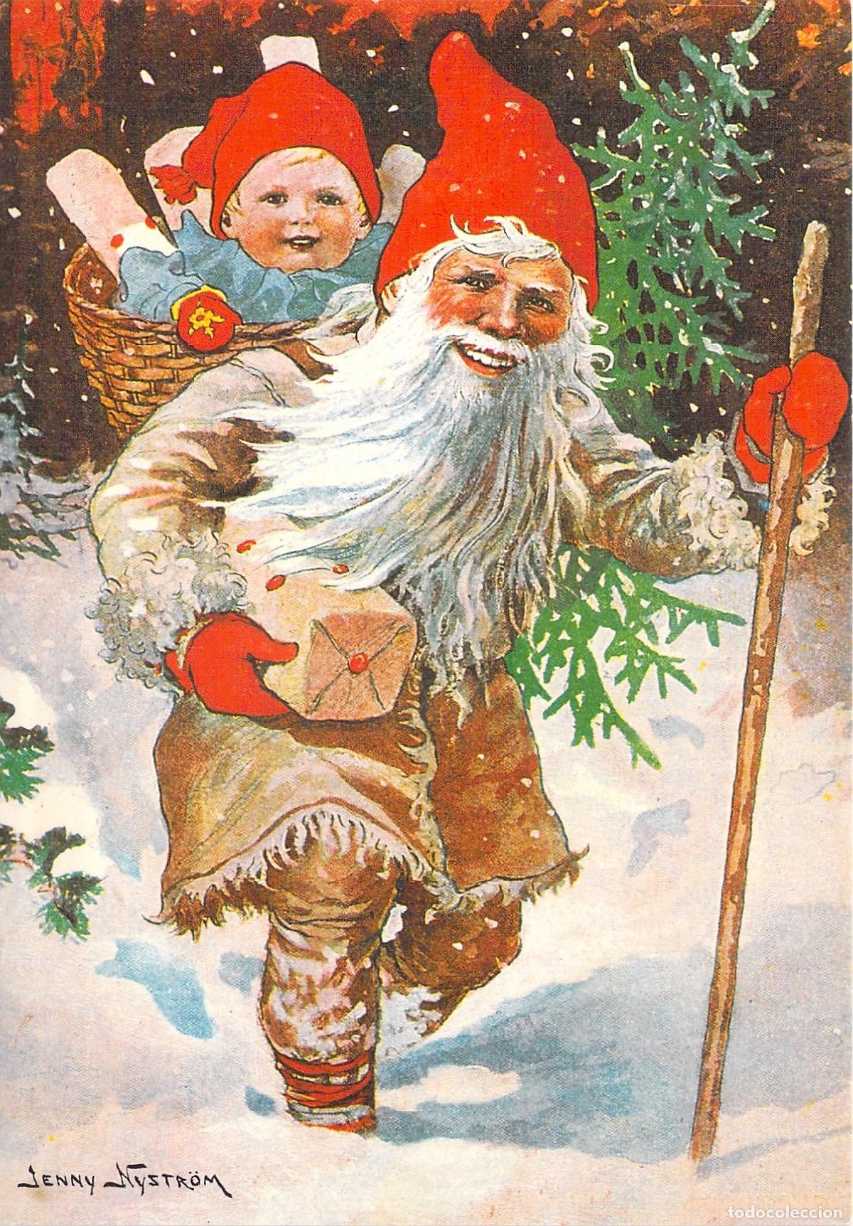 Postales: Postal de Navidad con Ilustraci&oacute;n de Gnomo por Jenny Nystr&ouml;m