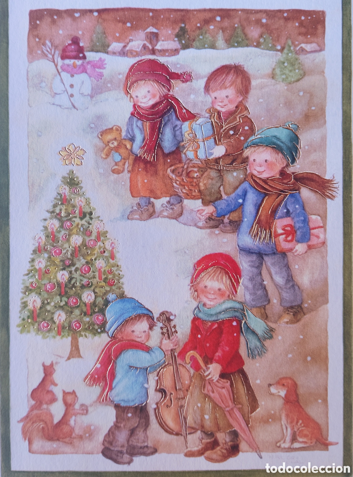 Postales: FELICITACI&Oacute;N NAVIDAD - SOL&Aacute; - EDICROMO - NI&Ntilde;OS MU&Ntilde;ECO DE NIEVE &Aacute;RBOL ANIMALITOS
