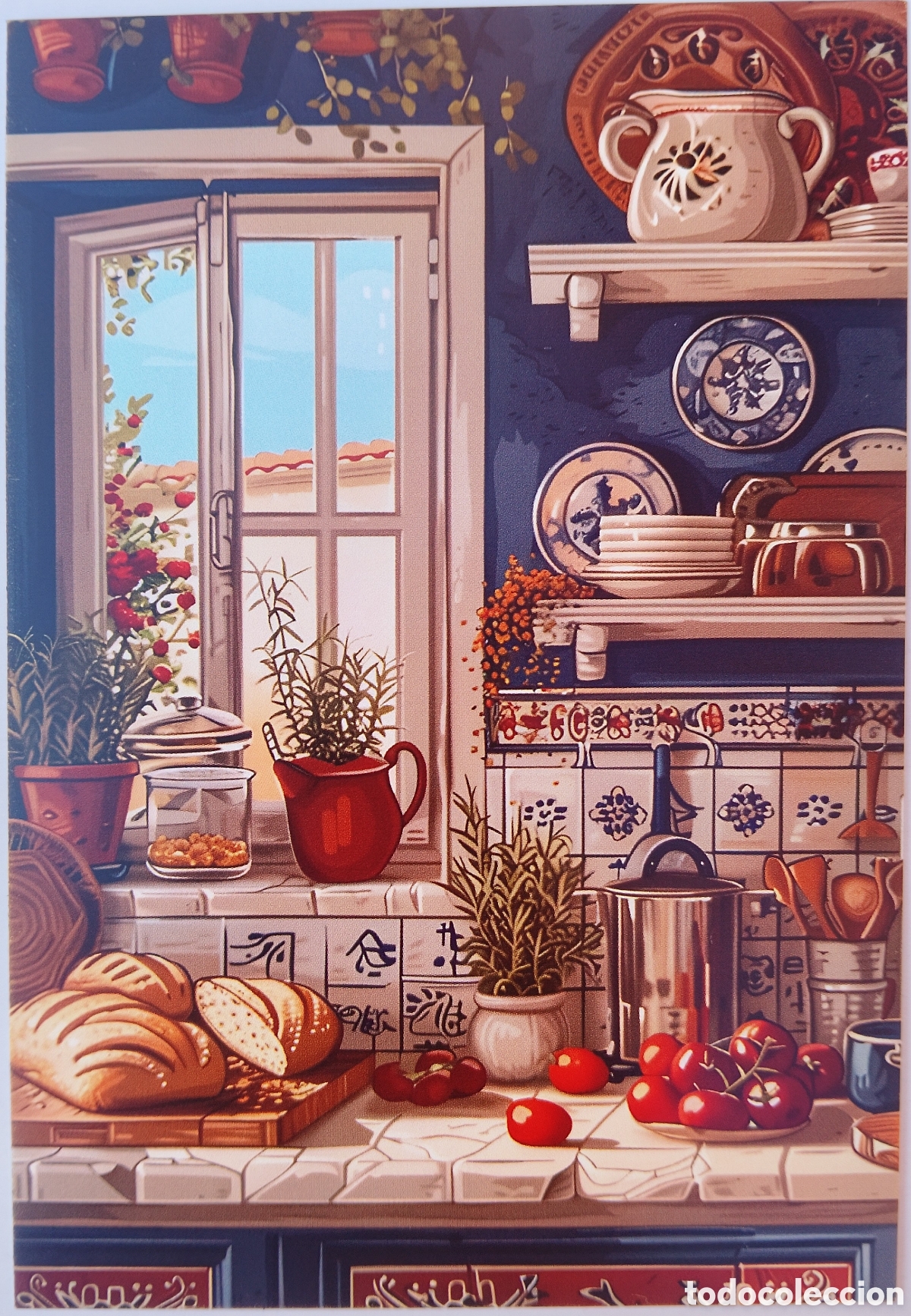 Postales: POSTAL - ESCENA HOGARE&Ntilde;A COCINA GRIEGA - ESTILO ANTIGUO