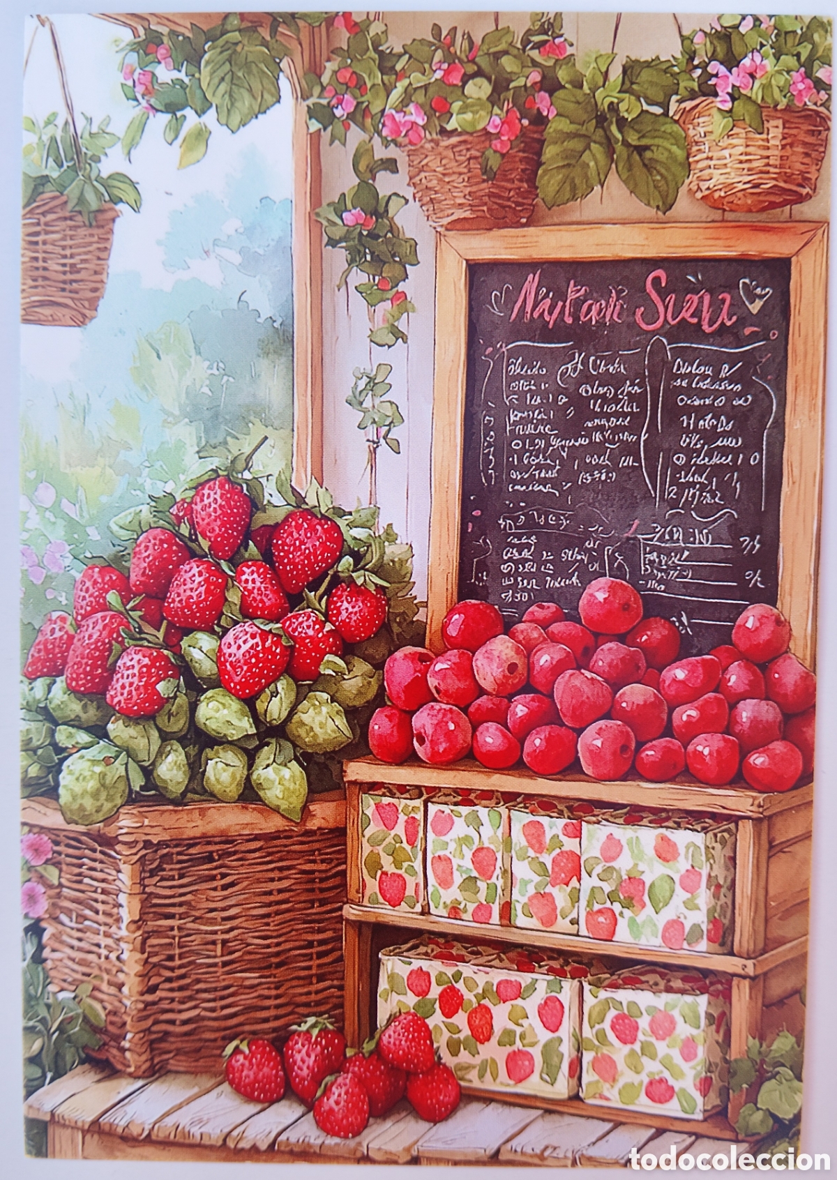 Postales: POSTAL - PUESTO MERCADO FRESAS FRUTAS - ESTILO ANTIGUO