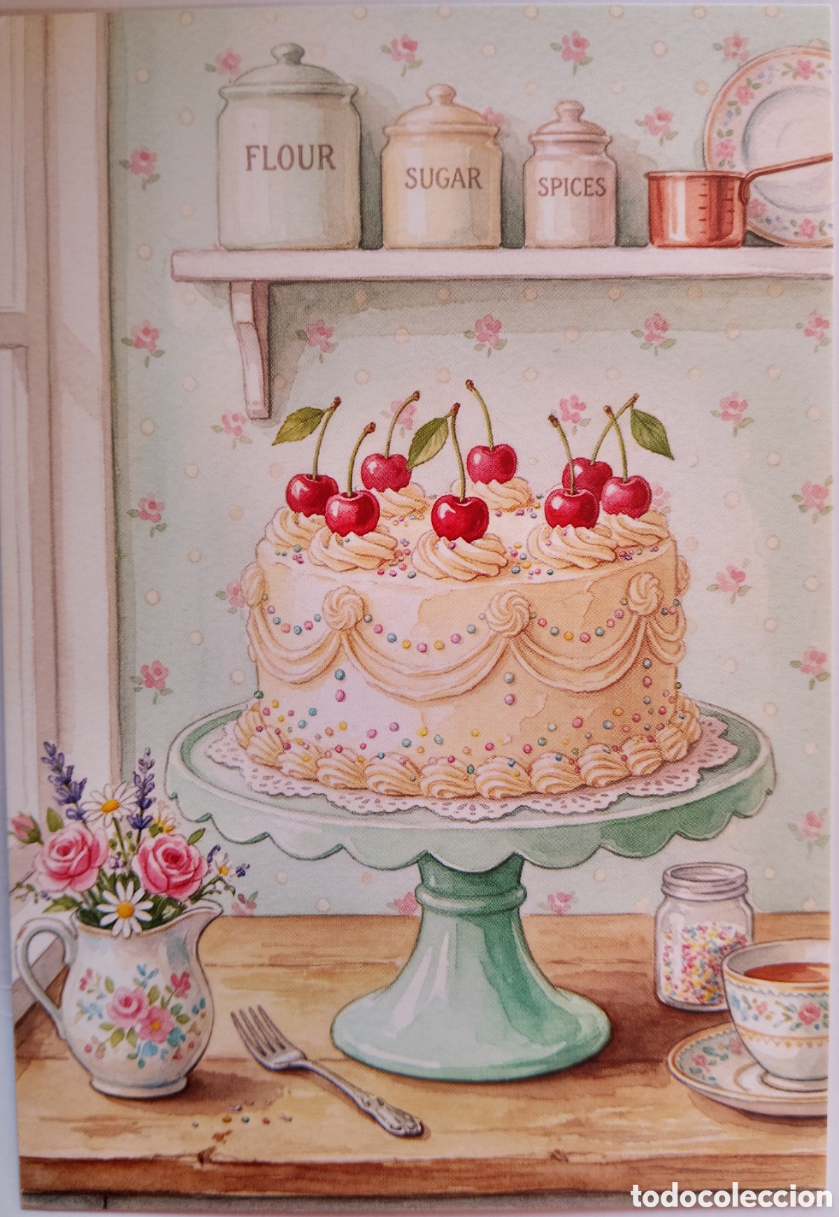 Postales: POSTAL - DETALLE COCINA TARTA CEREZAS - ESTILO ANTIGUO