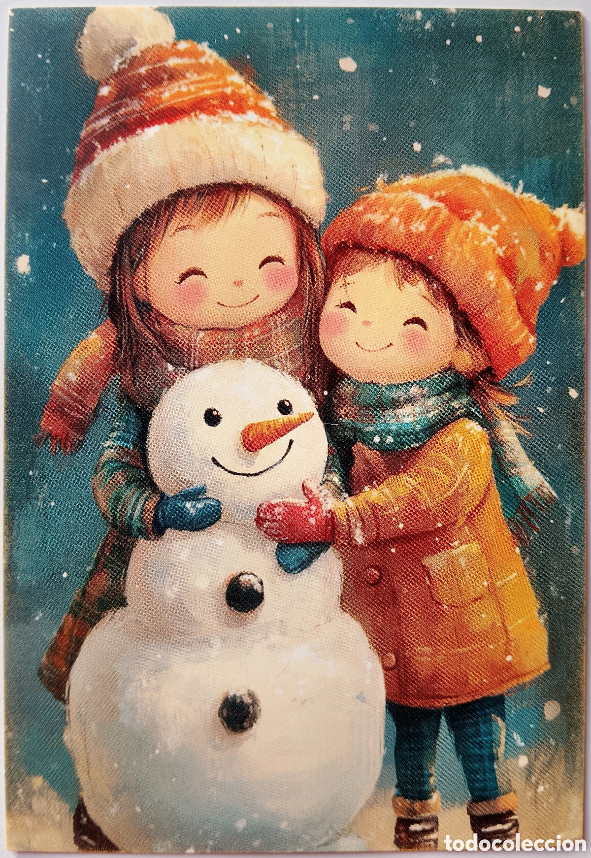Postales: POSTAL NAVIDAD - NI&Ntilde;AS MU&Ntilde;ECO DE NIEVE - ESTILO ANTIGUO