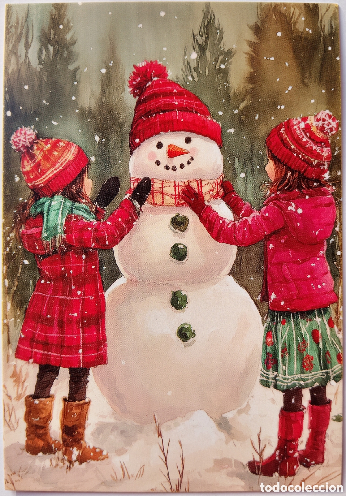 Postales: POSTAL NAVIDAD - NI&Ntilde;AS MU&Ntilde;ECO DE NIEVE - ESTILO ANTIGUO