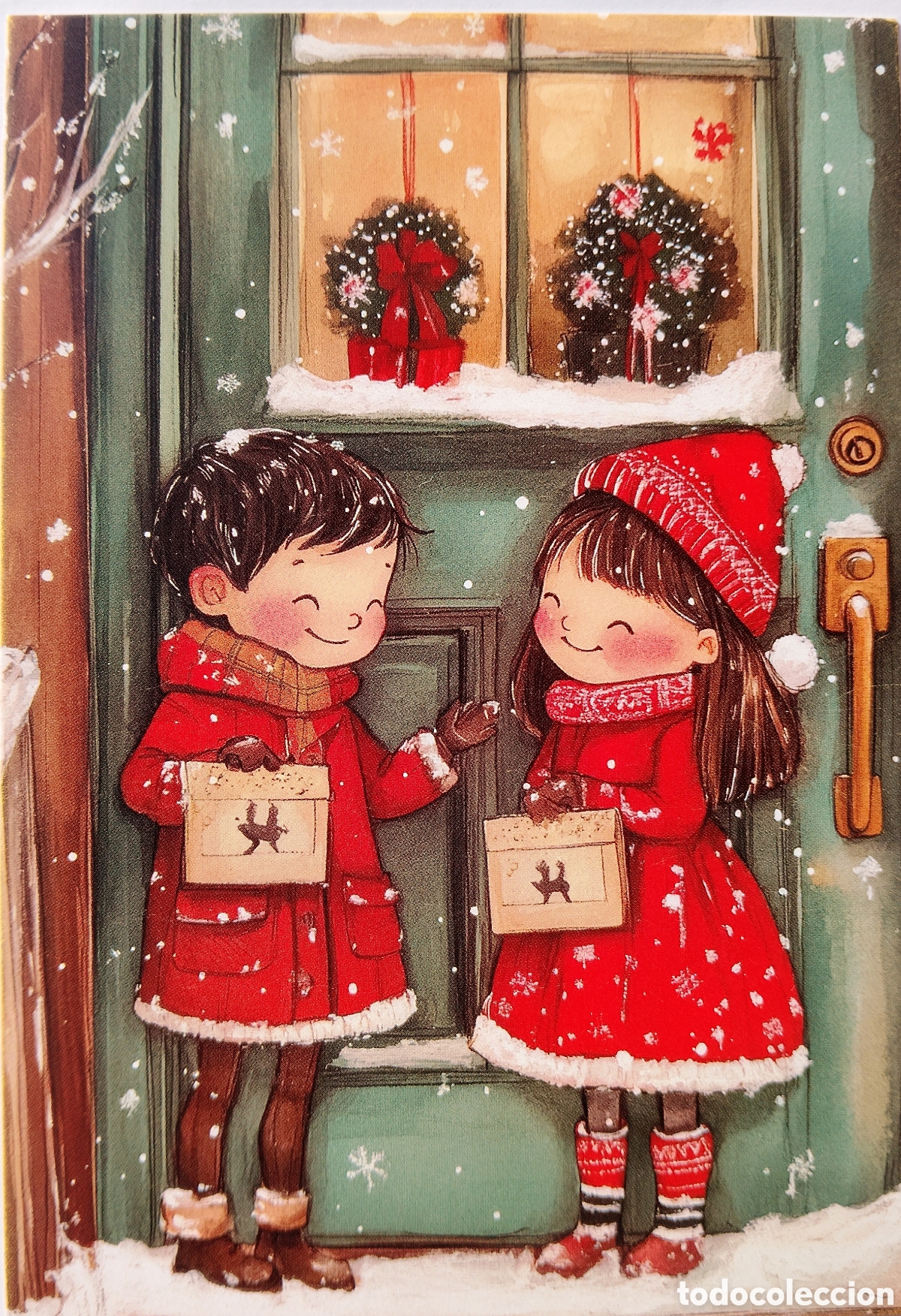 Postales: POSTAL NAVIDAD - NI&Ntilde;OS PUERTA CASA - ESTILO ANTIGUO