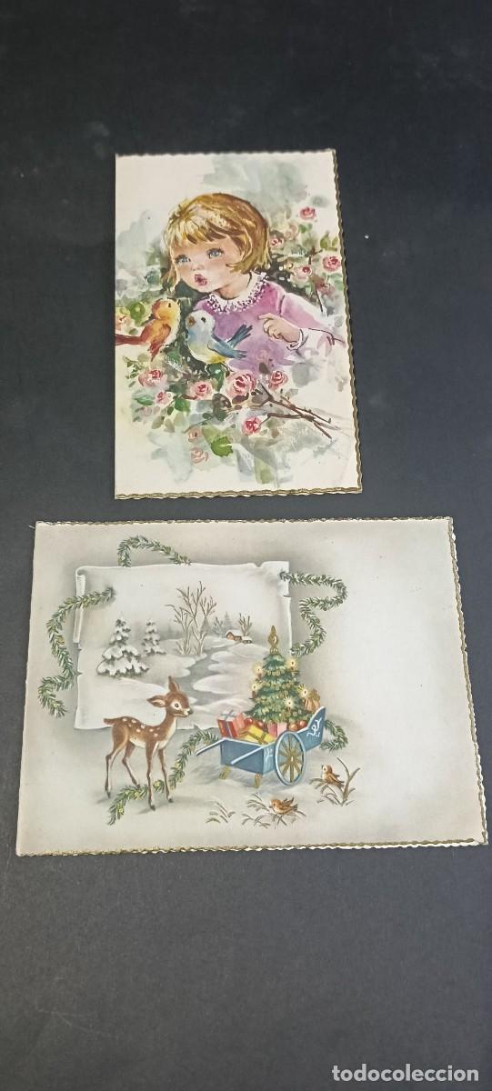 Postales: Lote de 2 antiguas tarjetas felicitaci&oacute;n desplegables ilustradas (Italia - A&ntilde;os 1961 y 1968)