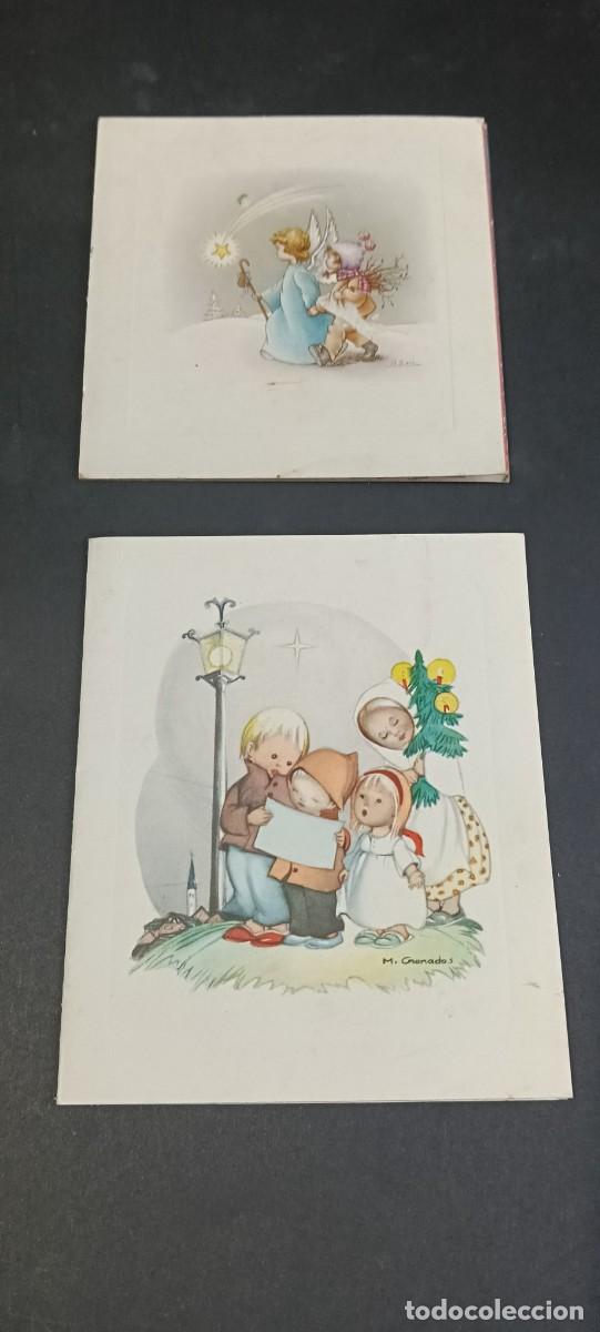 Postales: Lote de 2 antiguas tarjetas de felicitaci&oacute;n de Navidad desplegables - Ilustraciones de autor (M. Gra