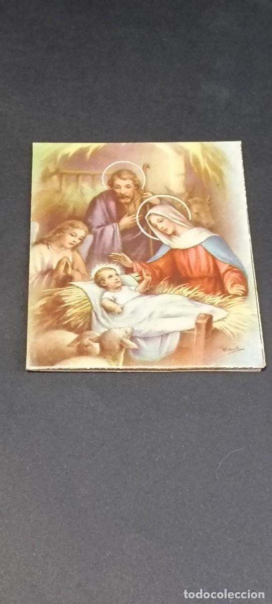 Postales: Antigua tarjeta de felicitaci&oacute;n de Navidad desplegable (cuadr&iacute;ptico) - Sagrada Familia y Nacimiento