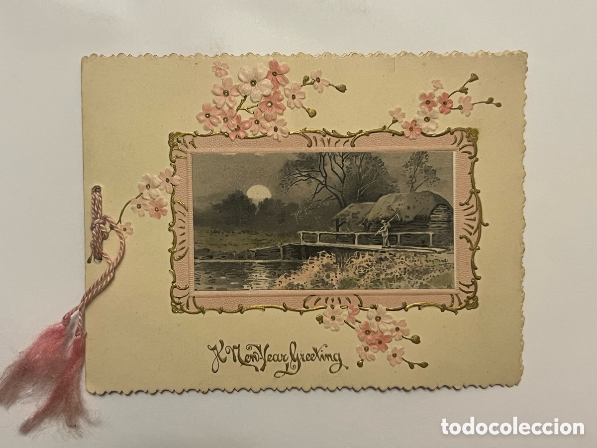 Postales: FELICITACION NAVIDE&Ntilde;A TROQUELADA.. Francia (a.1904) Circulada.. D&iacute;ptico. Medidas: 9 x 12 cm