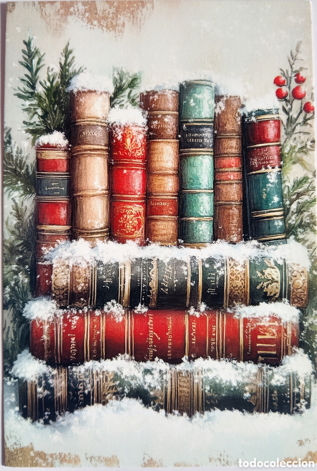 Postales: POSTAL NAVIDAD - DETALLE LIBROS NIEVE - ESTILO ANTIGUO
